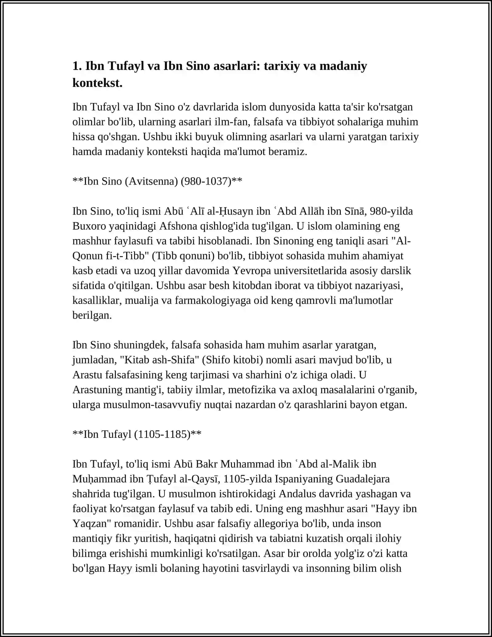 IBN TUFAYL VA IBN SINONING XAY INB YAKZON OGLI RISOLARINI QIYOSIY TAHLIL ETISH 3