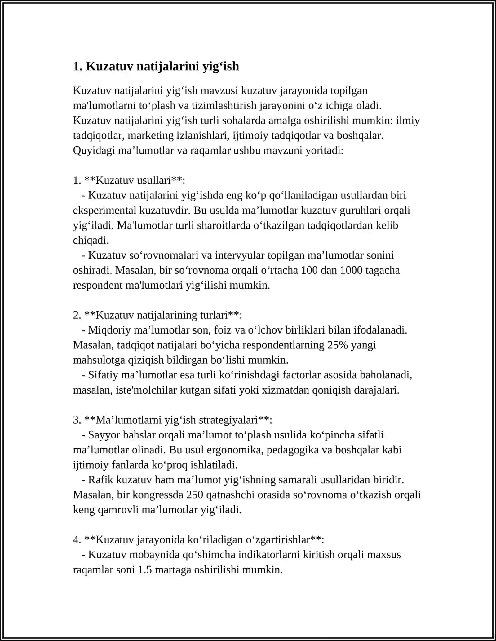 KUZATUV NATIJALARI, ULARNI TAHLIL QILISH 3