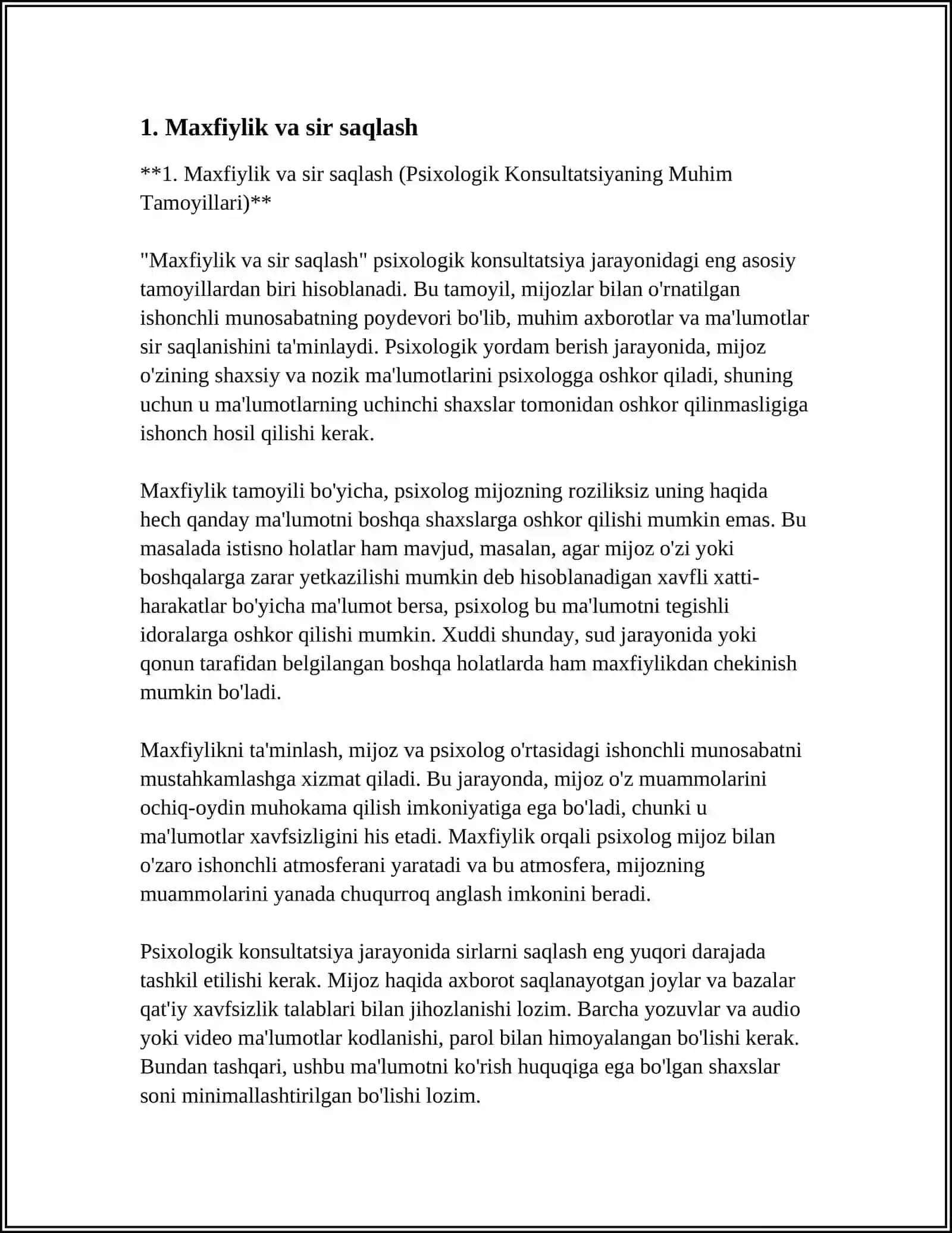 Maxfiylik va sir saqlash (Psixologik Konsultatsiyaning Muhim Tamoyillari) 3