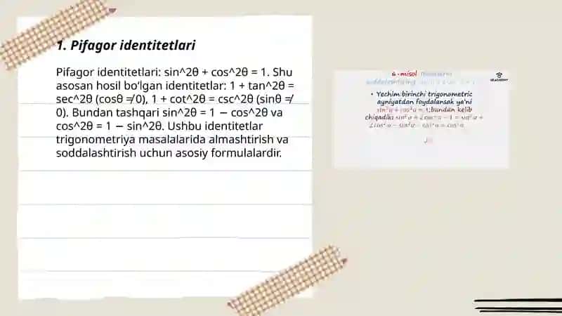 Triganometriyaning asosiy ayniyatlari 3