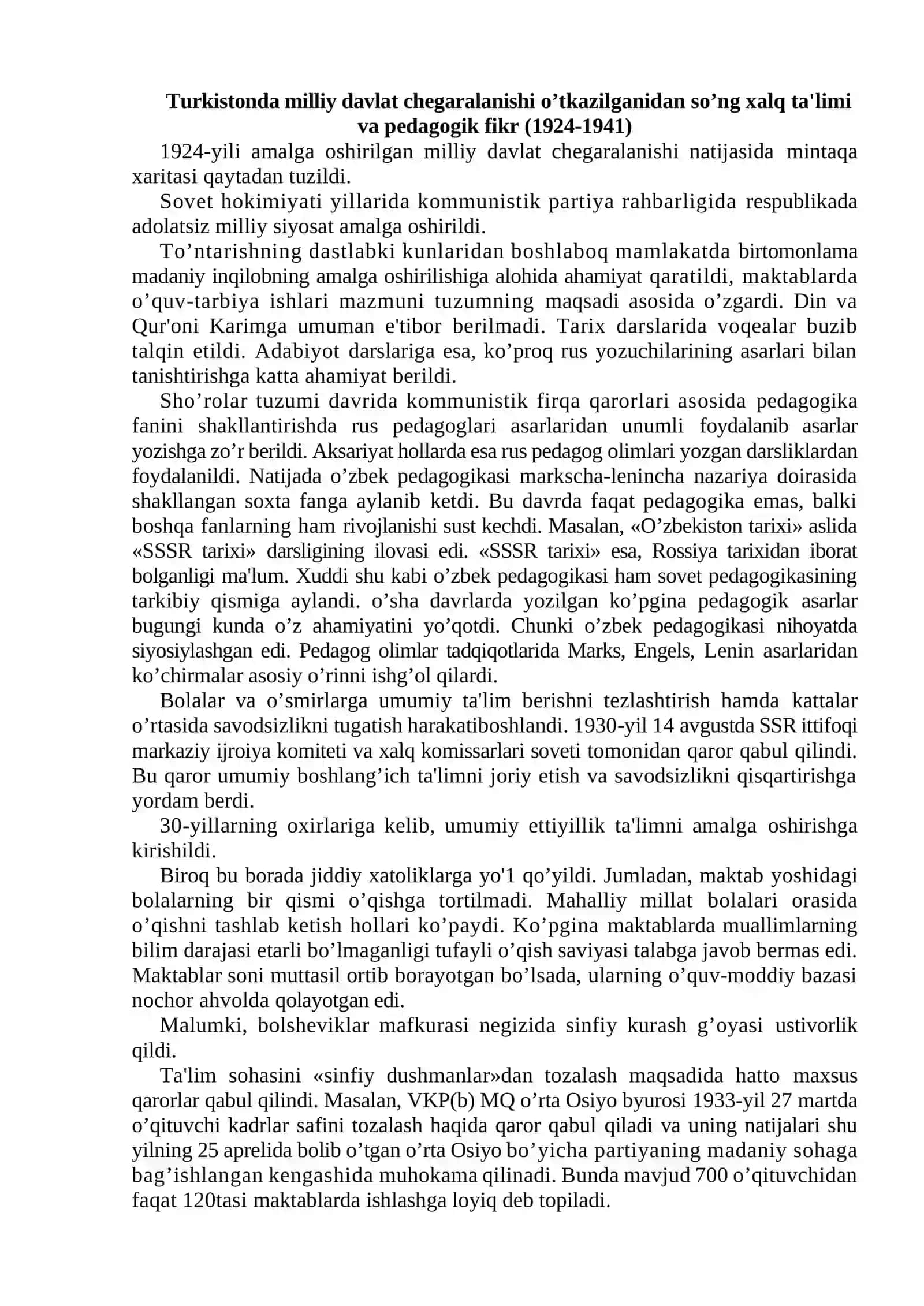 1917-1990 YILLARDA O'ZBEKISTONDA XALQ TA’LIMI. O’ZBEKISTON RESPUBLIKASININING TA’LIM TURLARI VA FUNKSIYALARI 3