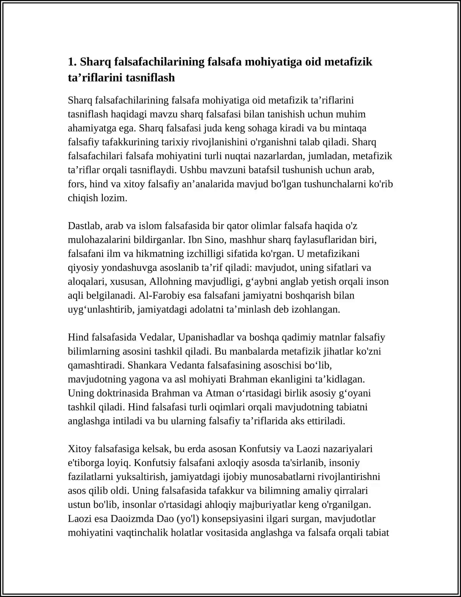 FALSAFANING MOHIYATIGA OID SHARQ VA GʻARB MUTAFAKKIRLARI TA’RIFLARINI TASNIFLASH 3
