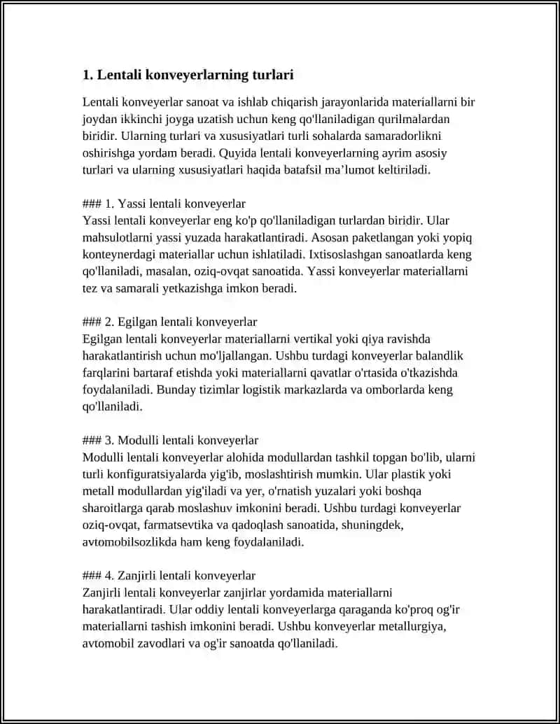LENTALI KONVEYERLARNI BO‘LAKLARGA BO‘LISH VA NOSOZ QISIMLARIGA TEXNIK XIZMAT KO‘RSATISH 3
