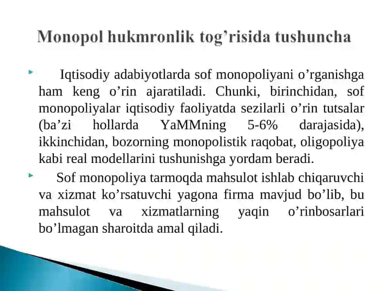 Sof monopoliya va oligopoliya 3
