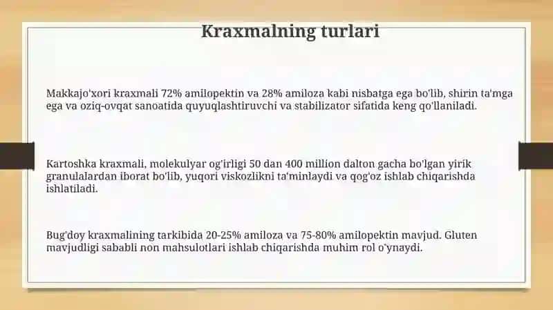 Kraxmal turlari va xossalari 3