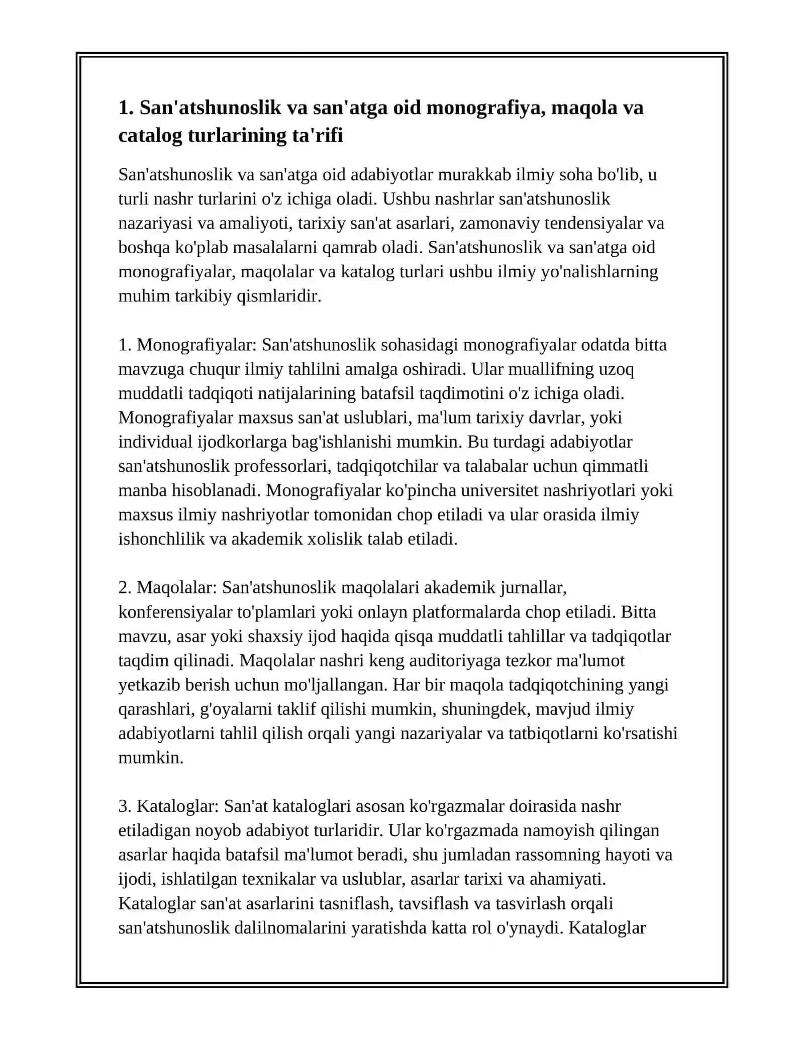 San'atshunoslik va san'atga oid adabiyotlarning turlari va xillari 3