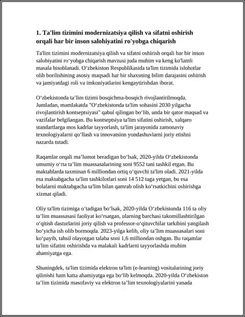O'ZBEKISTON - 2030 STRATEGYASINING HAR BIR INSONGA O'Z SALOHIYATINI RO'YOBGA CHIQARISH UCHUN MUNOSIB SHAROITLAR YARATISH YO'NALISHI 3