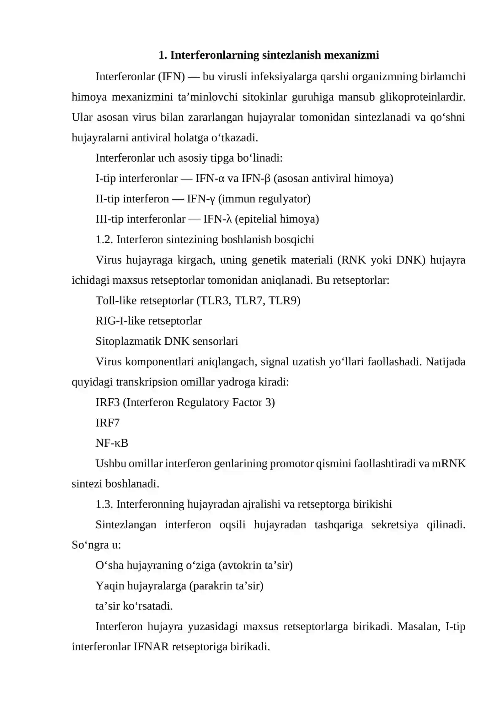 Interferon va Sitokenlar sintezlanishi ta'sir mexanzmi 3