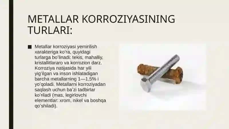 Metallarning korroziyasi nimaga bog`liq va undan himoyalanish usullari. 3