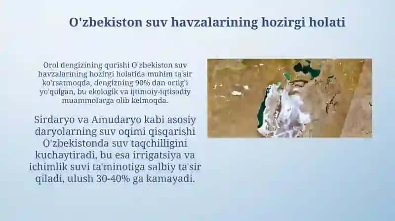 O'zbekistonsuv havzalariningxozirgiholati.Mintaqadasuvmuammolarivamasalari 3