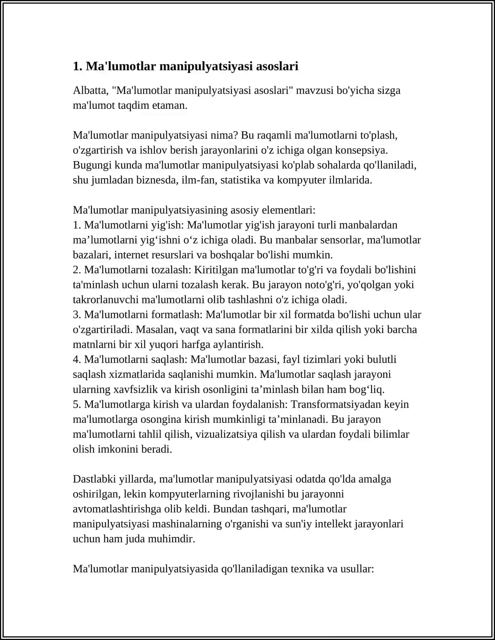 MA'LUMOTLAR MANIPULYASIYA QILISHDA ODDIY SO'ROVLAR YARATISH MAVZUSIDA REFERAT TAYYORLASH 3