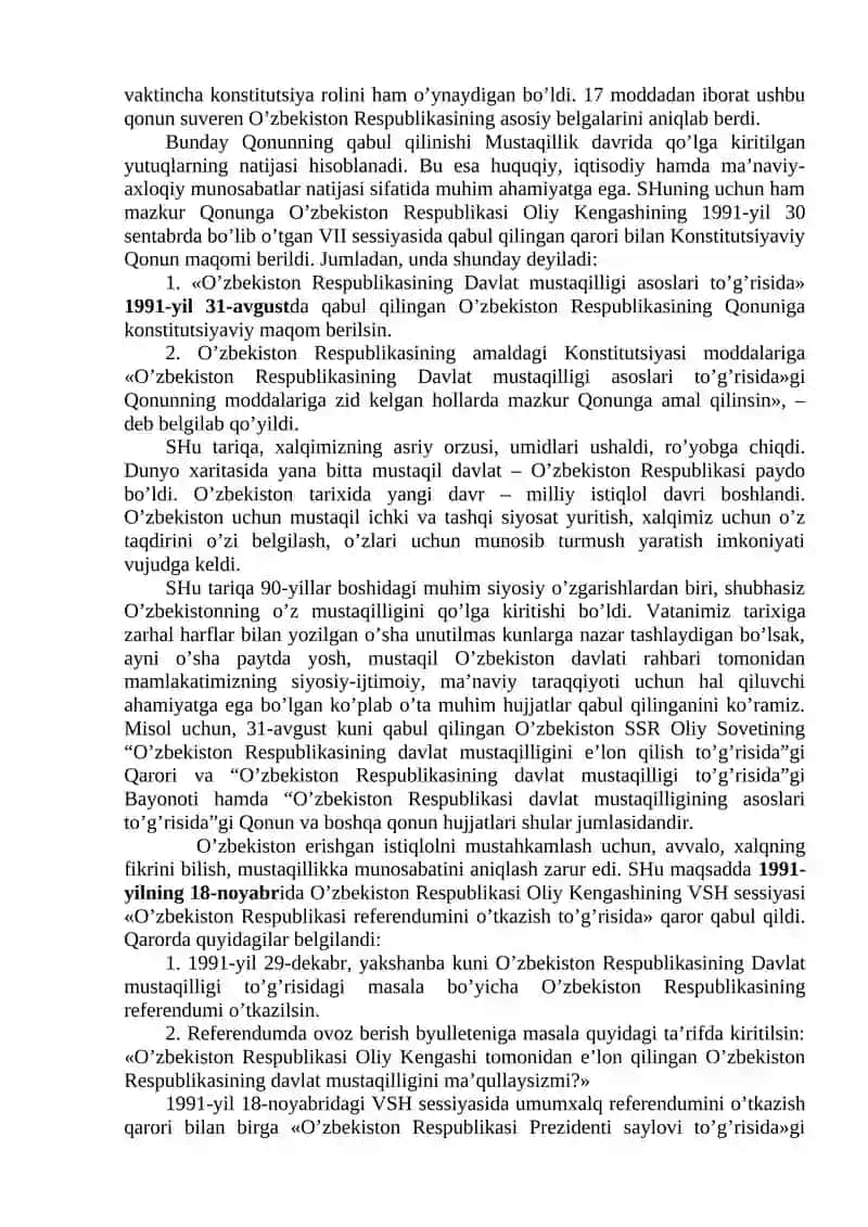 O’zbekistonning davlat mustaqilligining qo’lga kiritishi va uning tarixiy ahamiyati 3