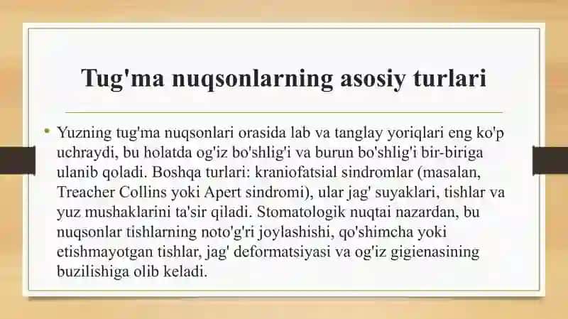 Yuzning tugʼma nuqsoni bilan tugʼilgan bolalarda kompleks davo 3