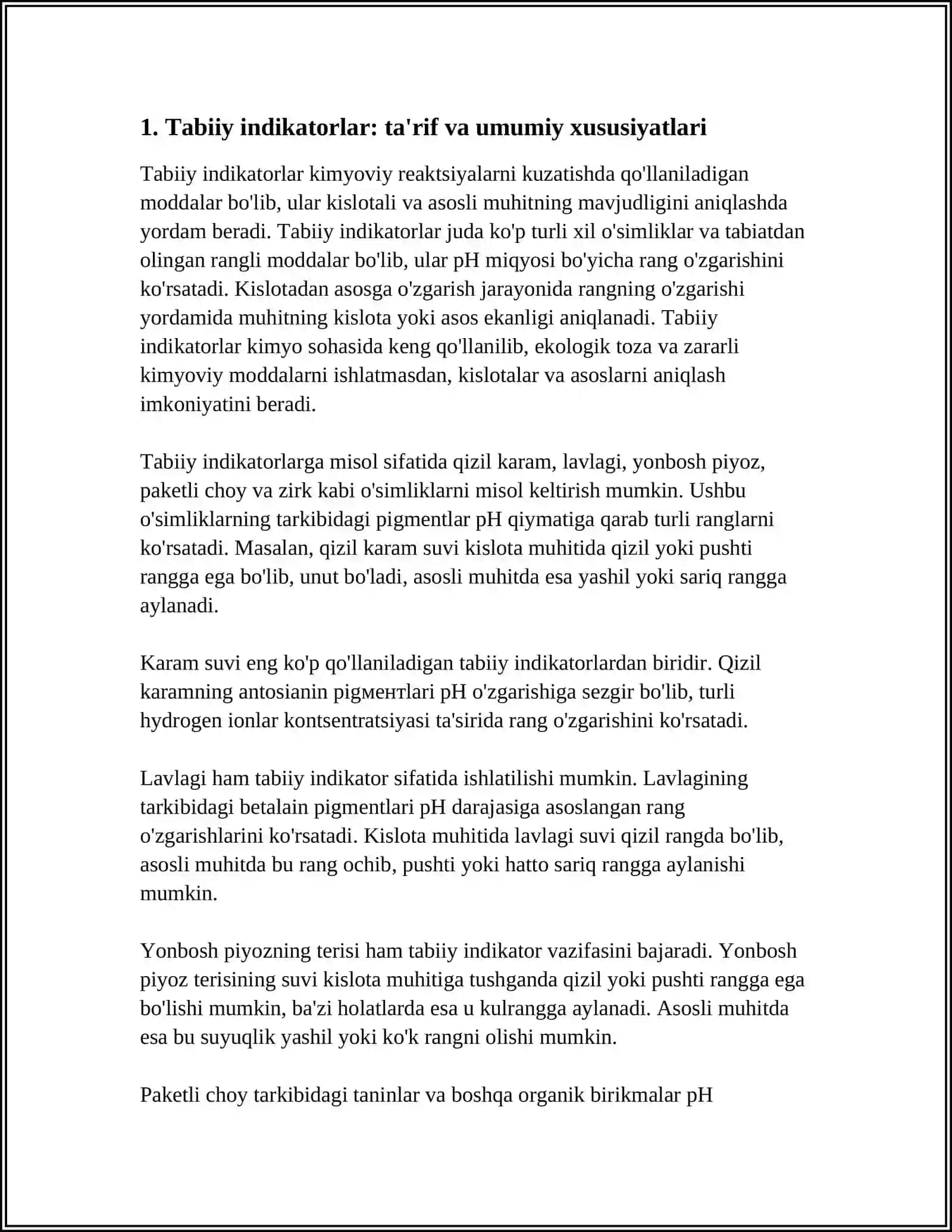 RANGLAR TILIDA KIMYO. TABIIY INDIKATORLAR YORDAMIDA KISLOTA VA ASOSLARNI ANIQLASH 3
