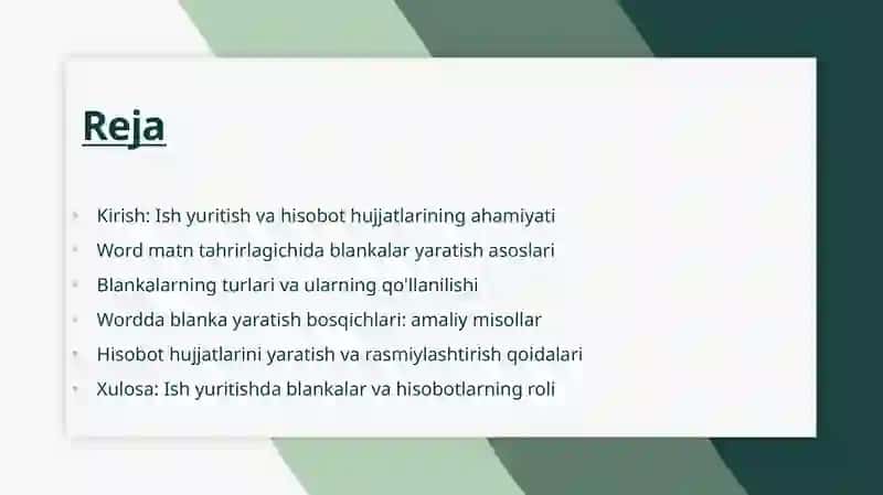 Ish yuritish va hisobot hujjatlarini yaratish. Word tahrirlagichida turli xil blankalar yaratish 3