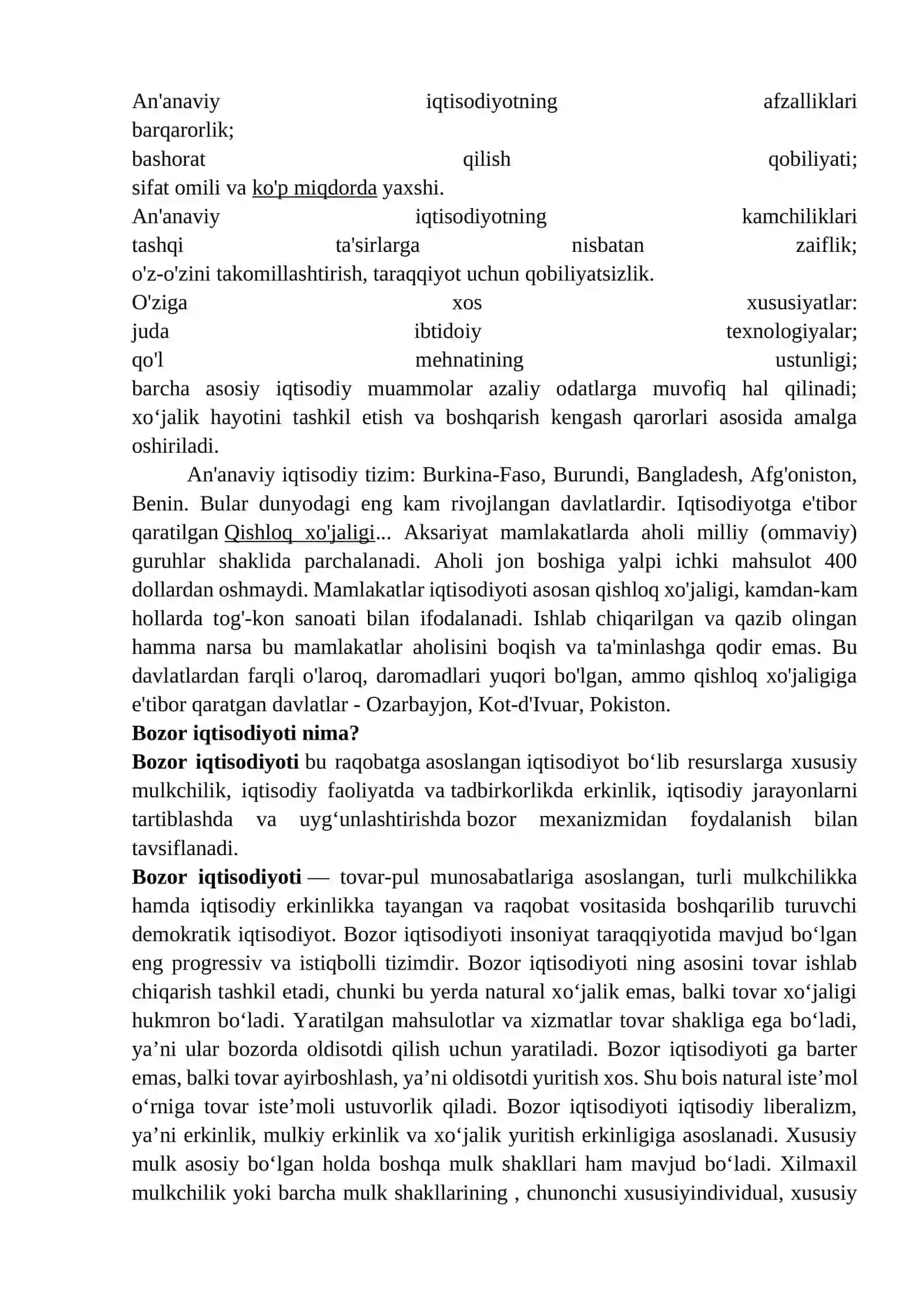 Ananaviy iqtisodiyot va bozor iqtisodiyoti o`rasidagi farqlar 3