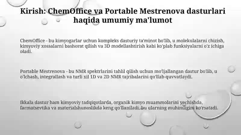 ChemOffice va Portable Mestrenova dasturlarining kimyoviy muammolarni yechishda qoʻllanilishi 3