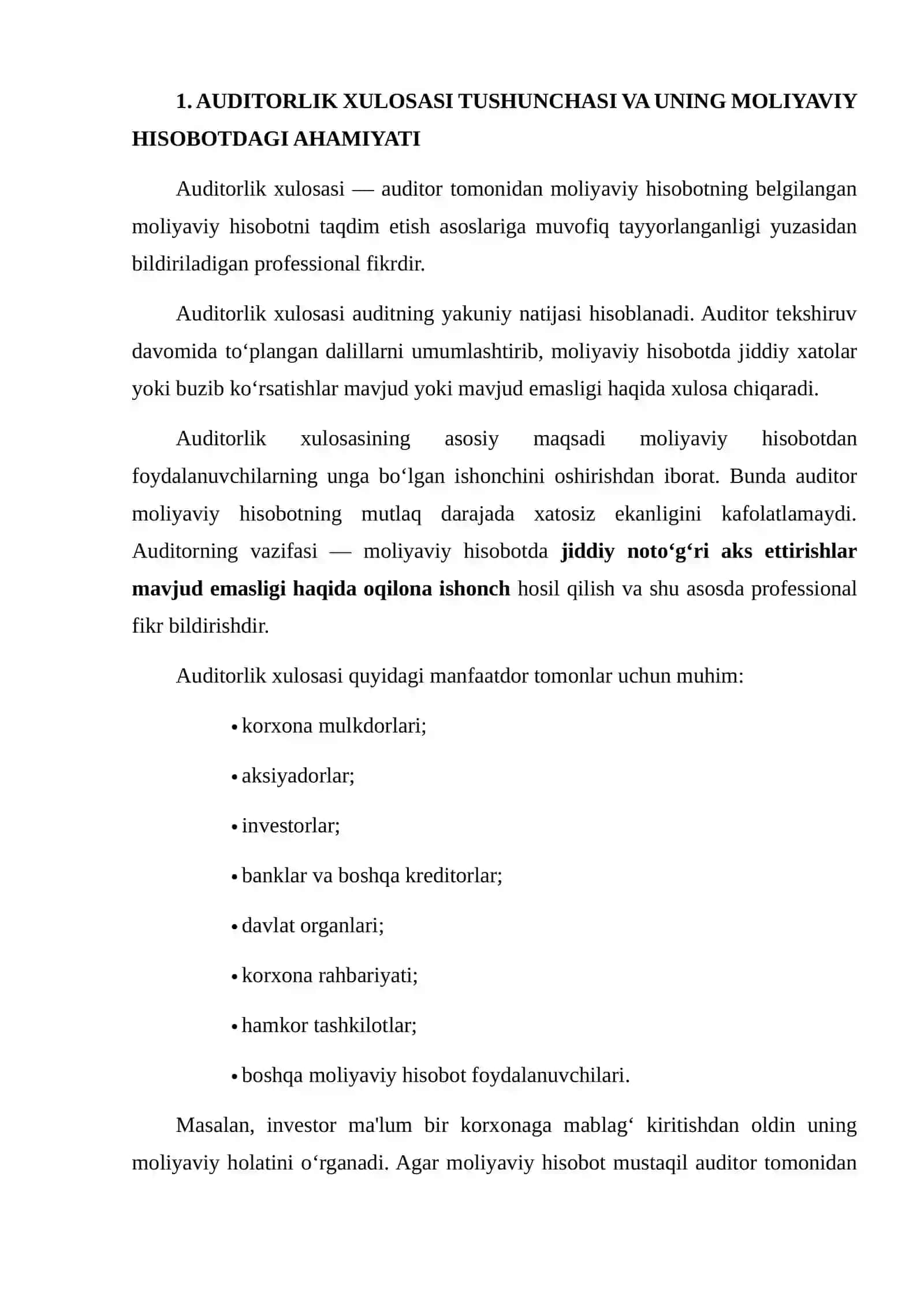 MOLIYAVIY HISOBOT BO‘YICHA AUDITORLIK XULOSALARI MAVZUSIGA OID TAHLIL 3