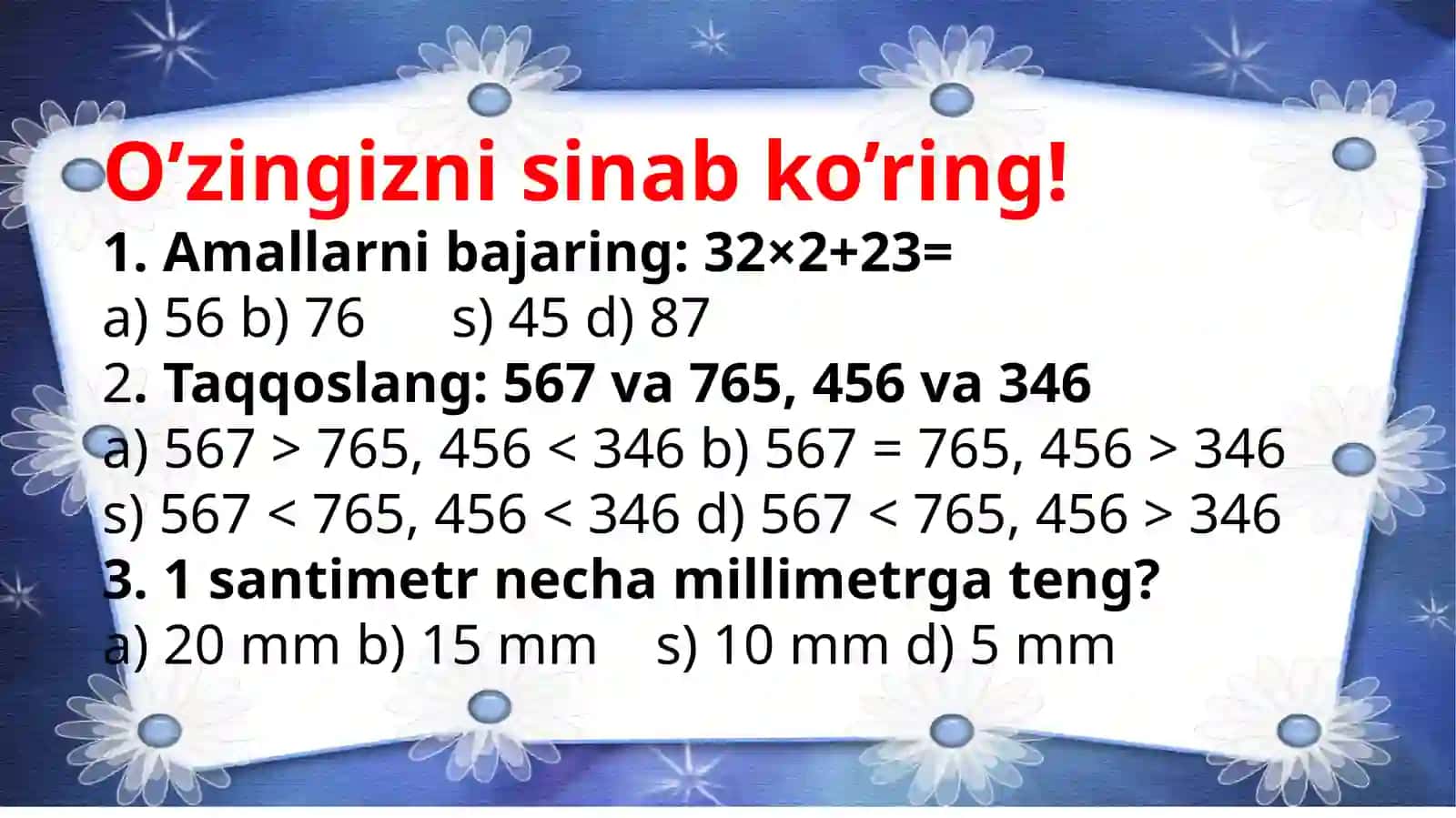 3-sinf matematika fanidan ta'lim 3