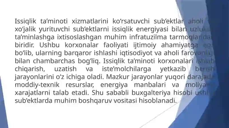Issiqlik ta’minoti bo‘yicha xizmatlarini ko‘rsatuvchi sub’ektlarda buxgalteriya hisobi 3