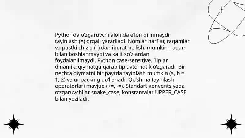 Python dasturlash tilida o‘zgaruvchi e’lon qilish, sikllar va funksiyalar 3
