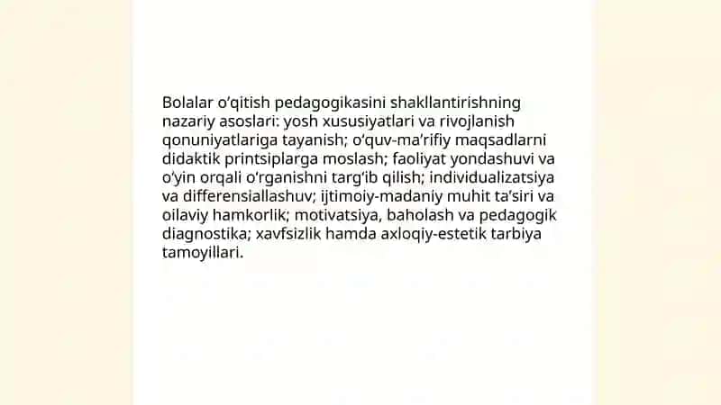 Bolalar oʻqitish pedagogikasi shakillantirish shart-sharoitlari 3