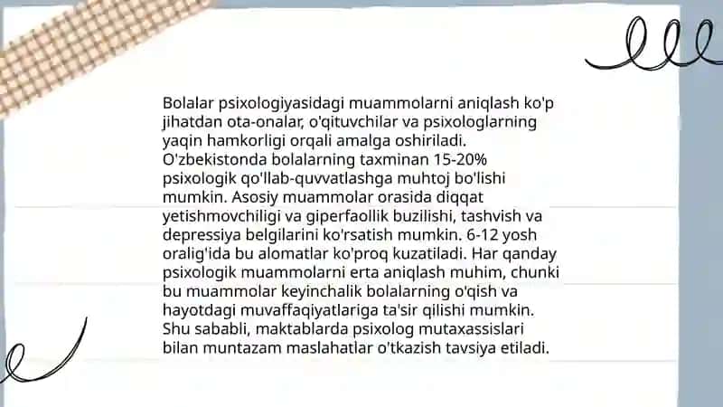Bolalar psixologiyasi muommolarining o'rganish 3