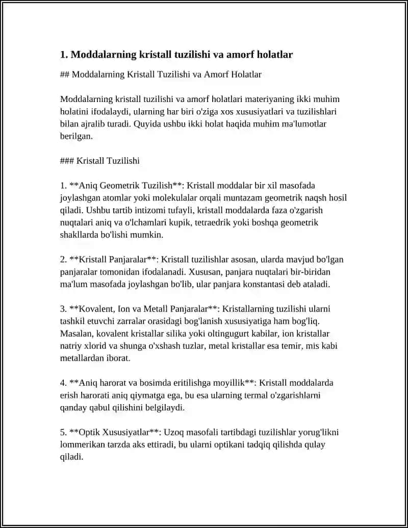 Moddalarning Kristall Tuzilishi va Amorf Holatlar 3