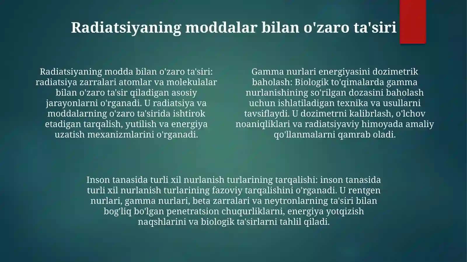 Yutilgan Nurlar Energiyasini Dozimetrik Baholash Turli Nurlarni OdamTanasidaTaqsimlanishi 3