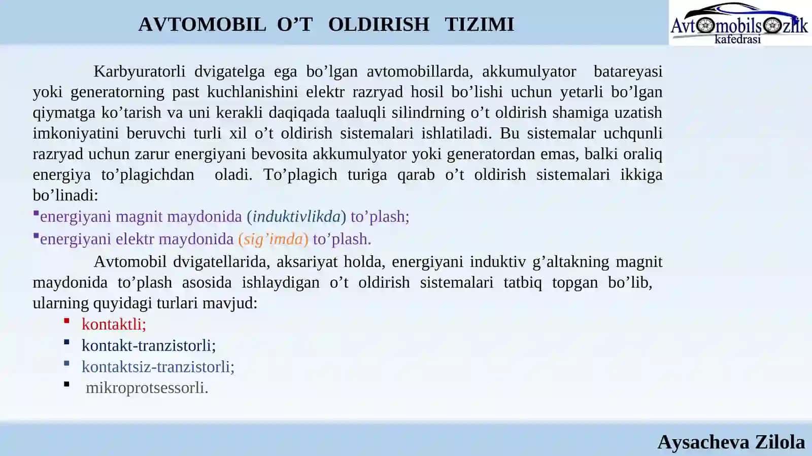 AVTOMOBIL O’T OLDIRISH TIZIMI 3