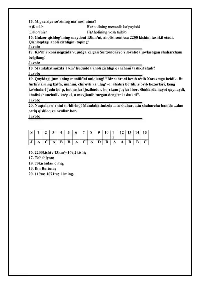 Geografiya fanidan 8-sinf nazorat ishi to`plami. 1-variant. 3