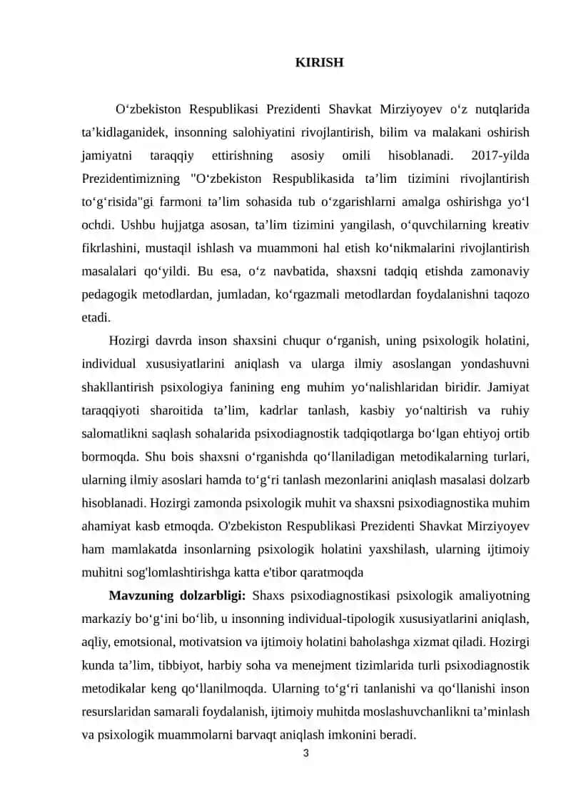 SHAXS SIXODIOGNOSTIKASIDA QO'LLANILADIGAN METODIKALAR TASNIFI. 3