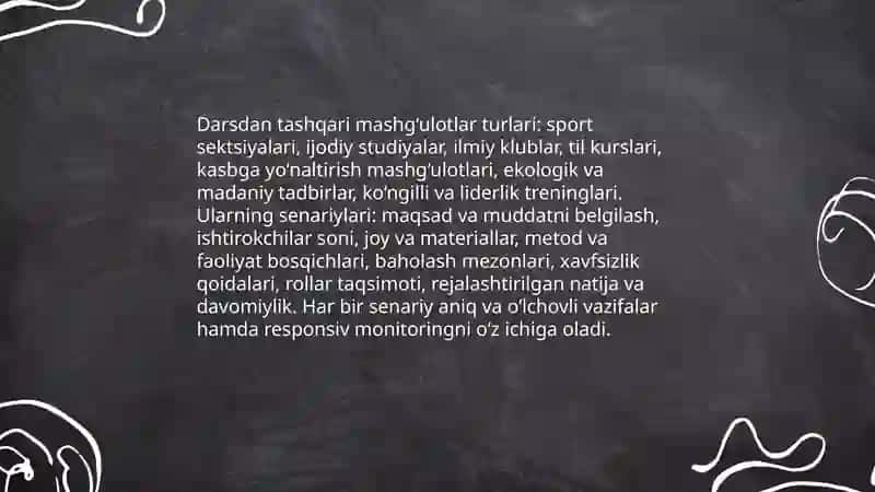 Darsdan tashqari mashg‘ulotlarni o‘tkazish senariylari bilan tanishish 3