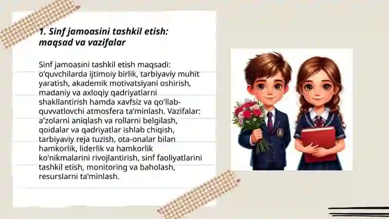 Sinf jamoasini tashkil etish va tarbiyalash.Sinf faollarini aniqlash metodikasi 3