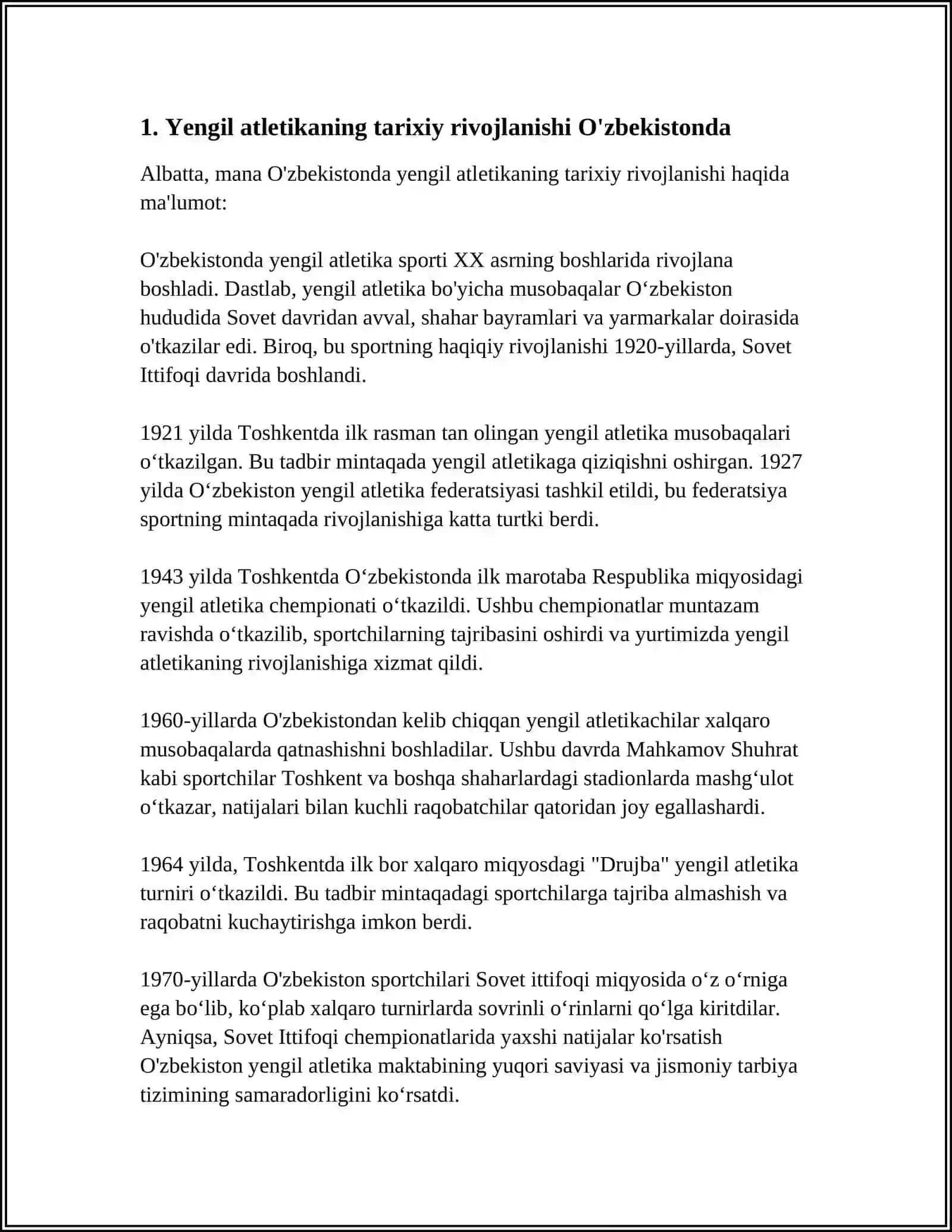 O'ZBEKISTON RESPUBLIKASI JISMONIY TARBIYA TIZIMIDA YENGIL ATLETIKANING O'RNI 3