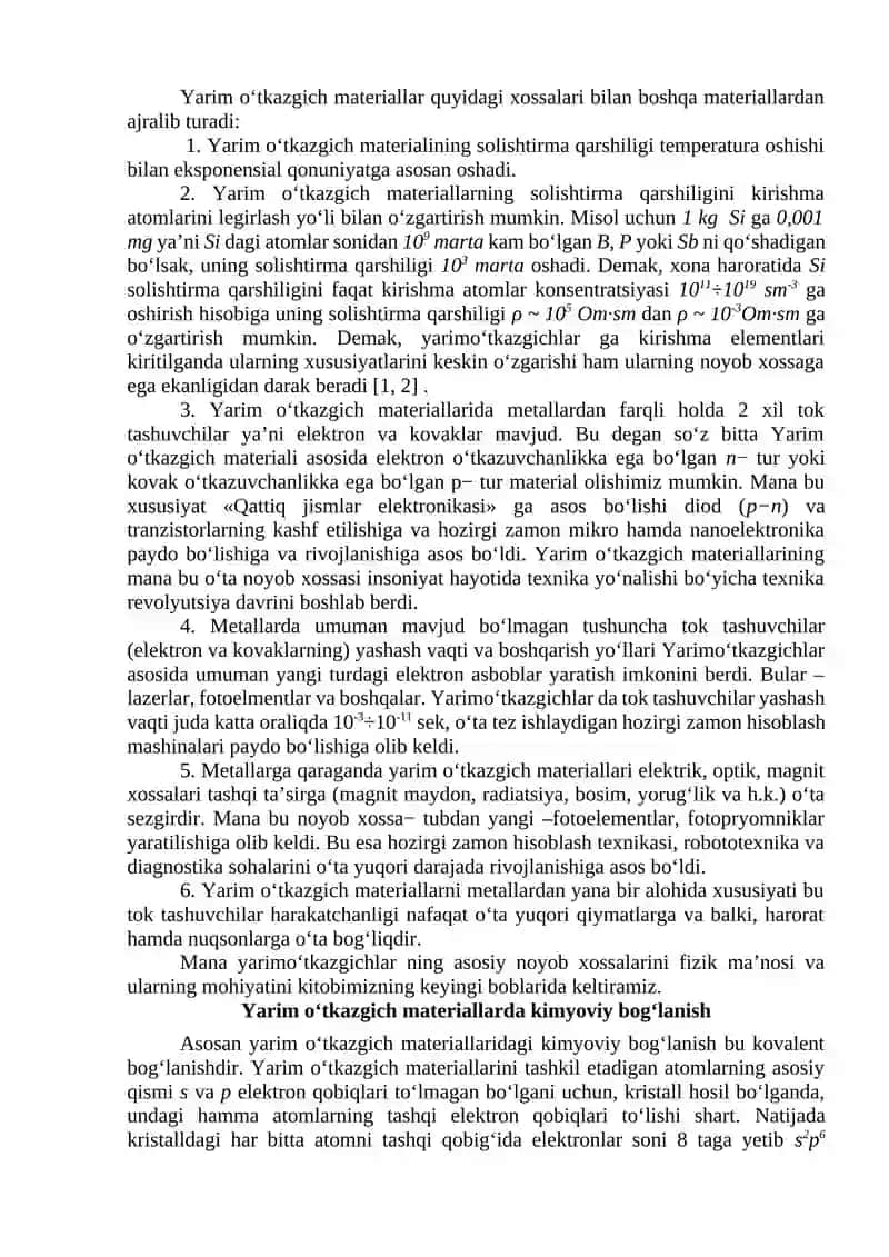 Yarim O'tkazgichli Elektronika. Zonalar Nazariyasi. Yarim O'tkazgichli Materiallar 3
