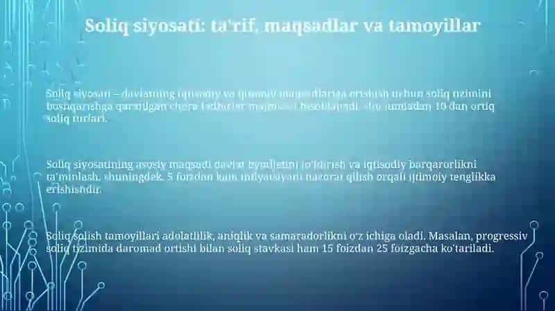Soliq siyosati - moliyaviy siyosatning muhim tarkibiy qismi 3
