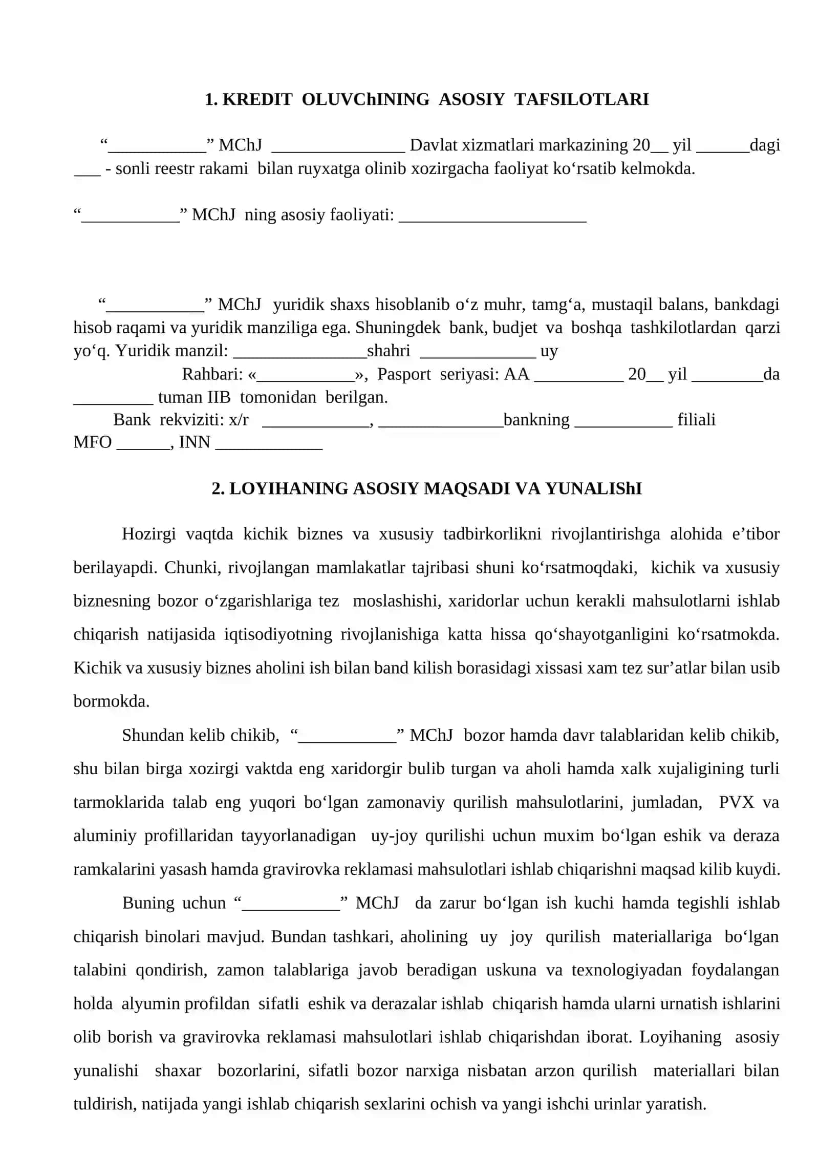 Akfa eshik derazlalr ishlab chiqarish biznes rejasi 2026 3