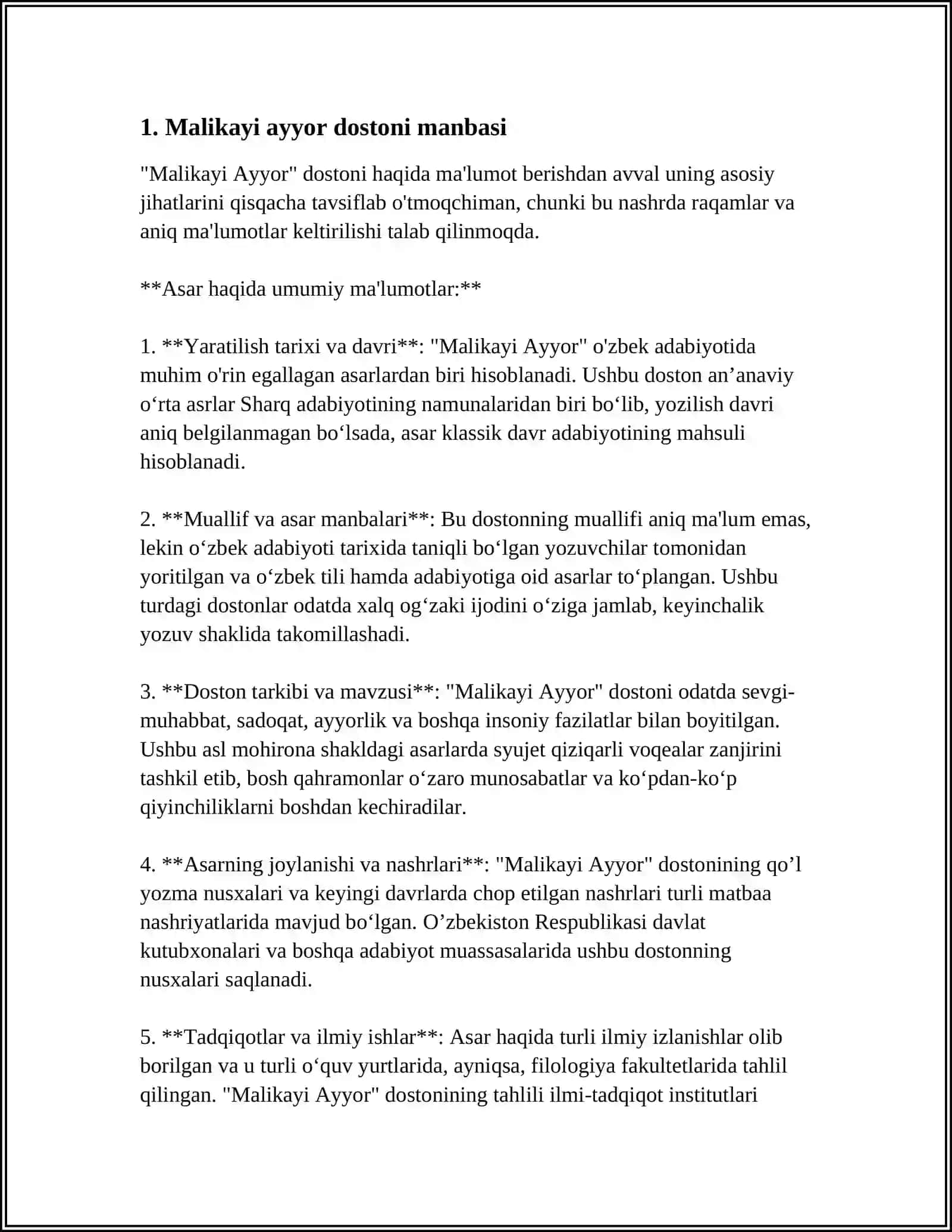 Malikayi Ayyor Dostoni Haqida Referat Yozish 3