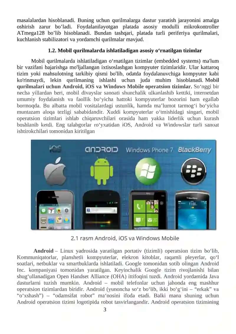MOBIL QURILMALARDA O’RNATILGAN TIZIMLARNING QO’LLANILISHI 3