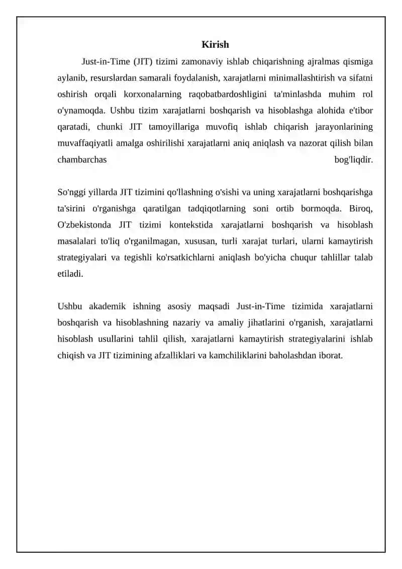 Just-in-Time tizimida xarajatlarni boshqarish va kalkulyatsiya qilish 3