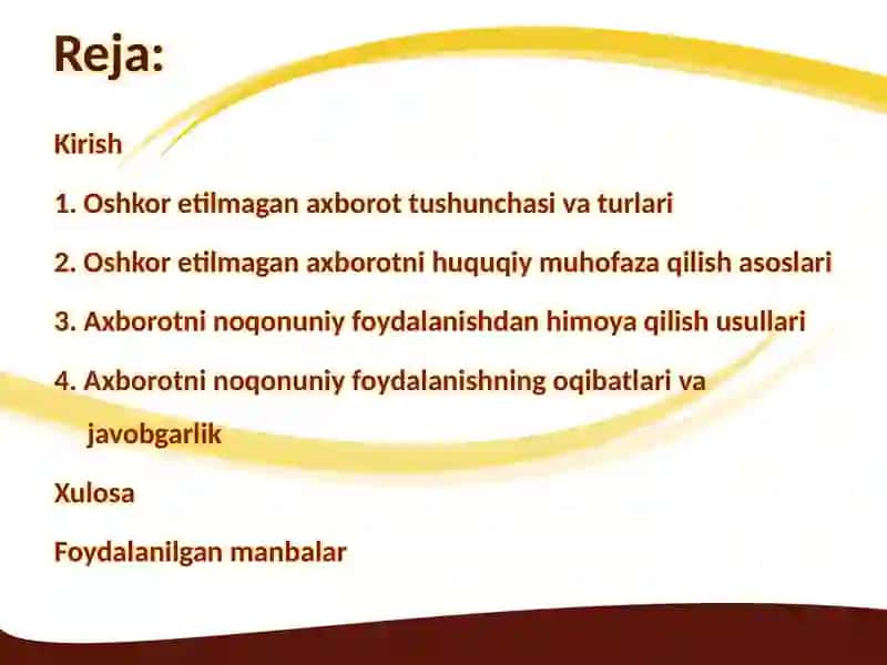 Oshkoretilmagan axborotni noqonuniy foydalanishdan muhofaza qilish 3