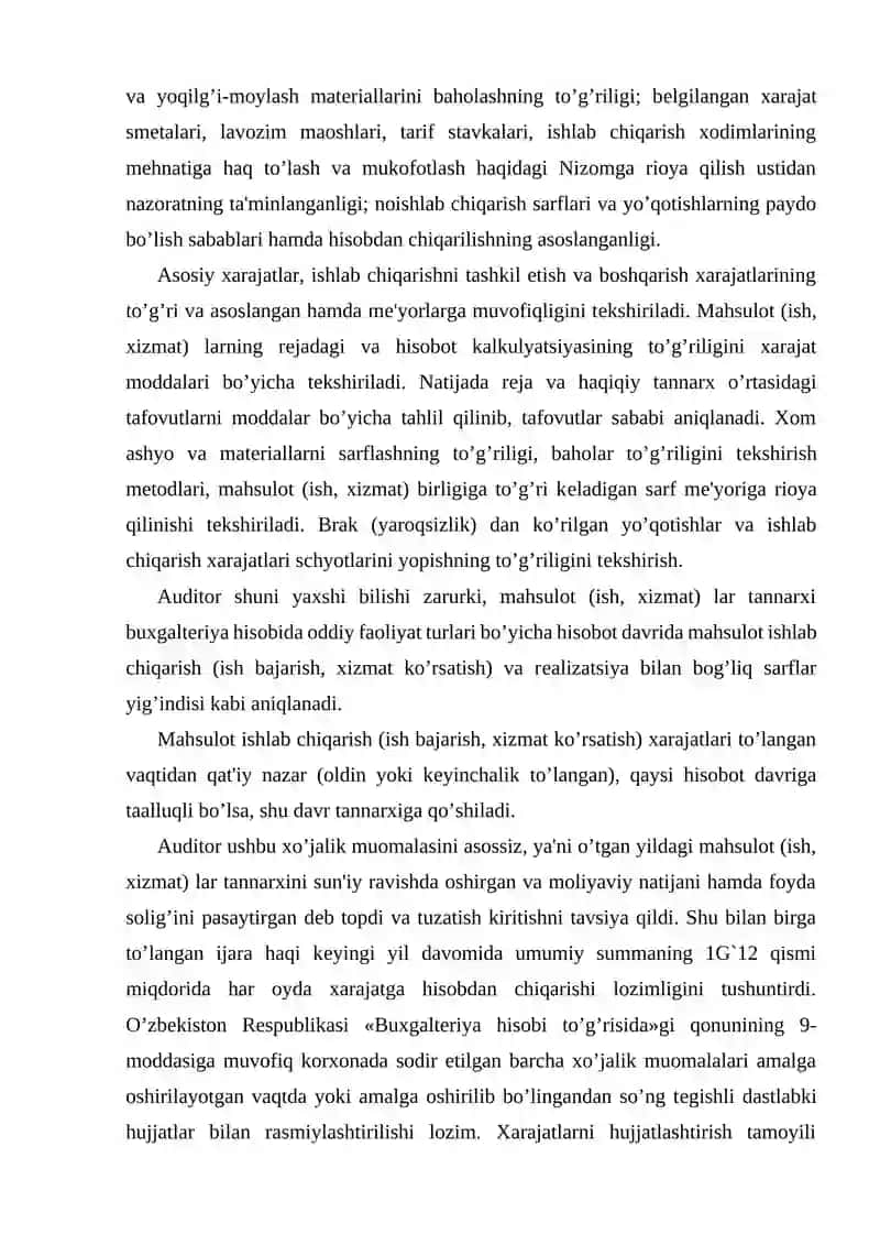 Ishlab chiqarish xarajatlari audit 3