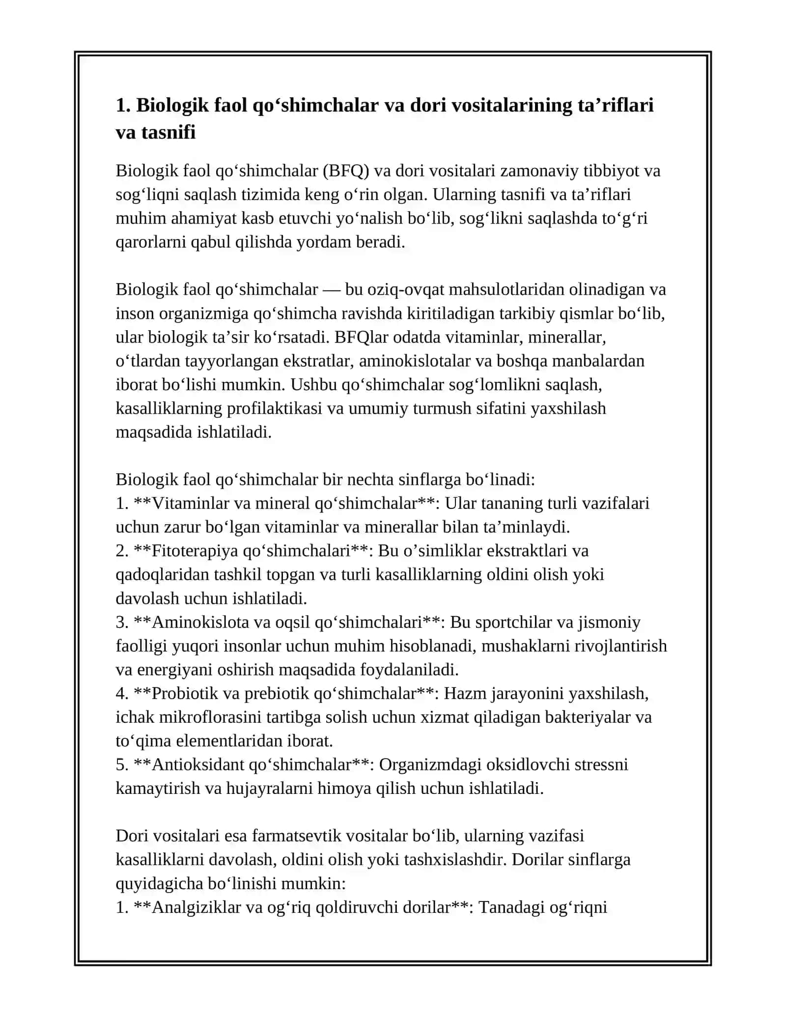 BIOLOGIK FAOL QO’SHIMCGALAR VA DORI VOSITALARINING QIYOSIY TAGLILI 3