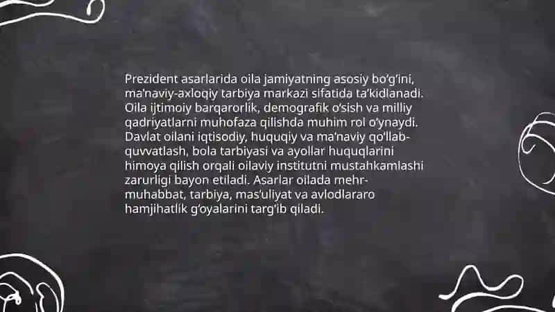 Ozbekiston Respublikasi Prezidentining oila va oila tarbiyasi togrisidagi fikrlari bayon etilgan asarlarini organish 3