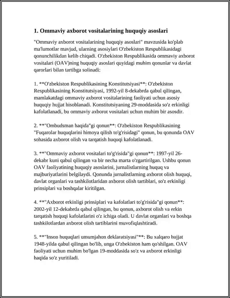 Ommaviy axborot vositalarining huquqiy asoslari 3
