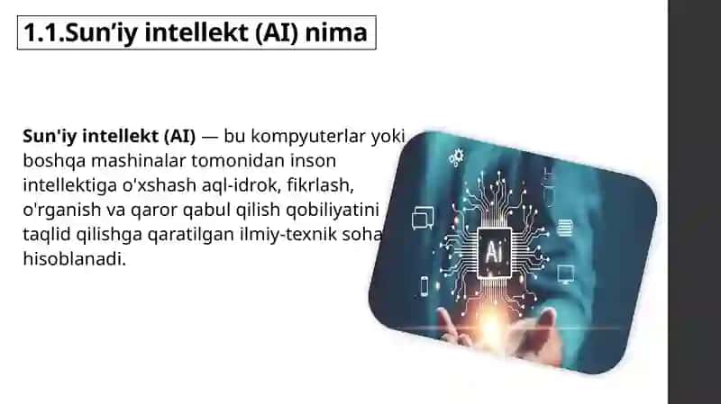Sun’iy intellect va mashinanio’rganish: AI asoslari, mashinanio’rganish algoritmlari va ularning amaliyotdagi qo’llanilishi 3