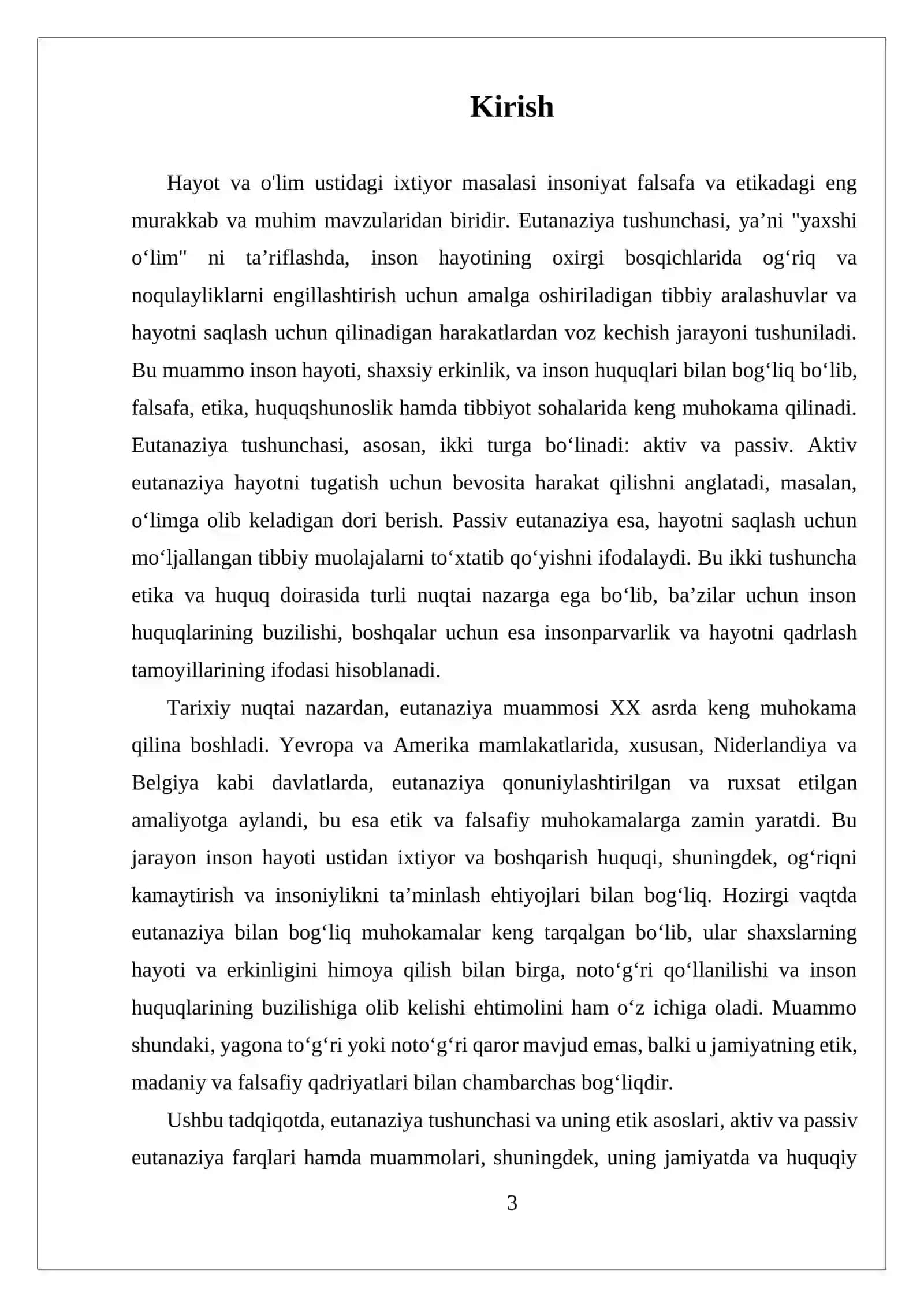 EVTANAZIYA: HAYOT VA O'LIM USTIDAGI IXTIYOR MASALASI 3