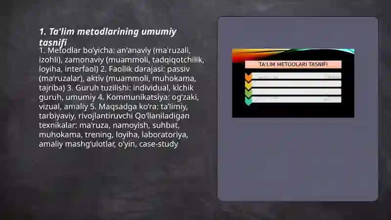 Ta'lim metodlarining tasniflash 3