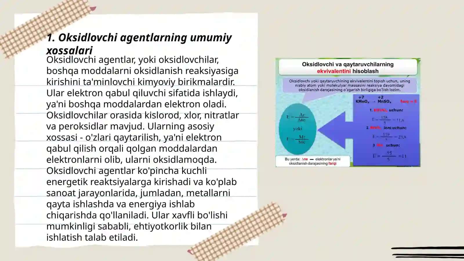 Oksidlovchi va qaytaruvchilarning xossalari 3